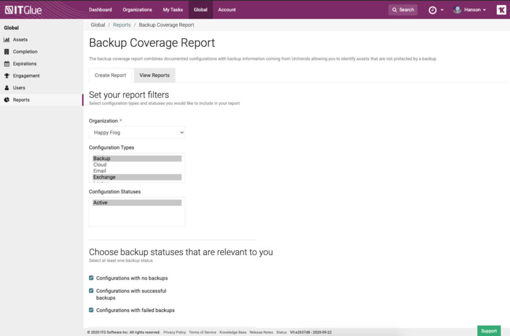 Backup Report screenshot