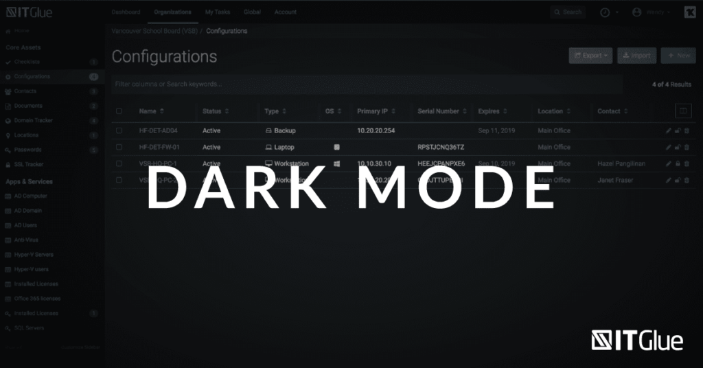 Feature Release Dark Mode and User-Based Theme Preference | IT Glue